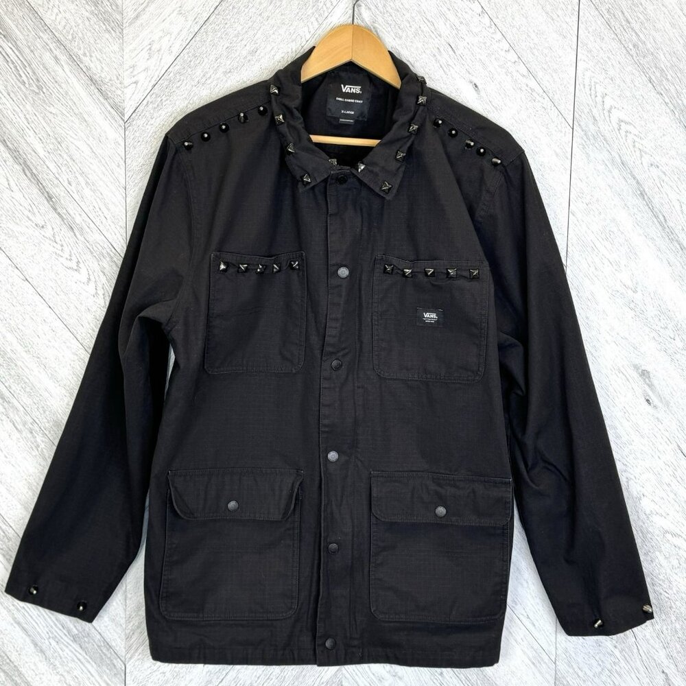 Vans Drill Chore Coat Mens Size XL Black Custom Studded Punk Emo Grunge Rocker